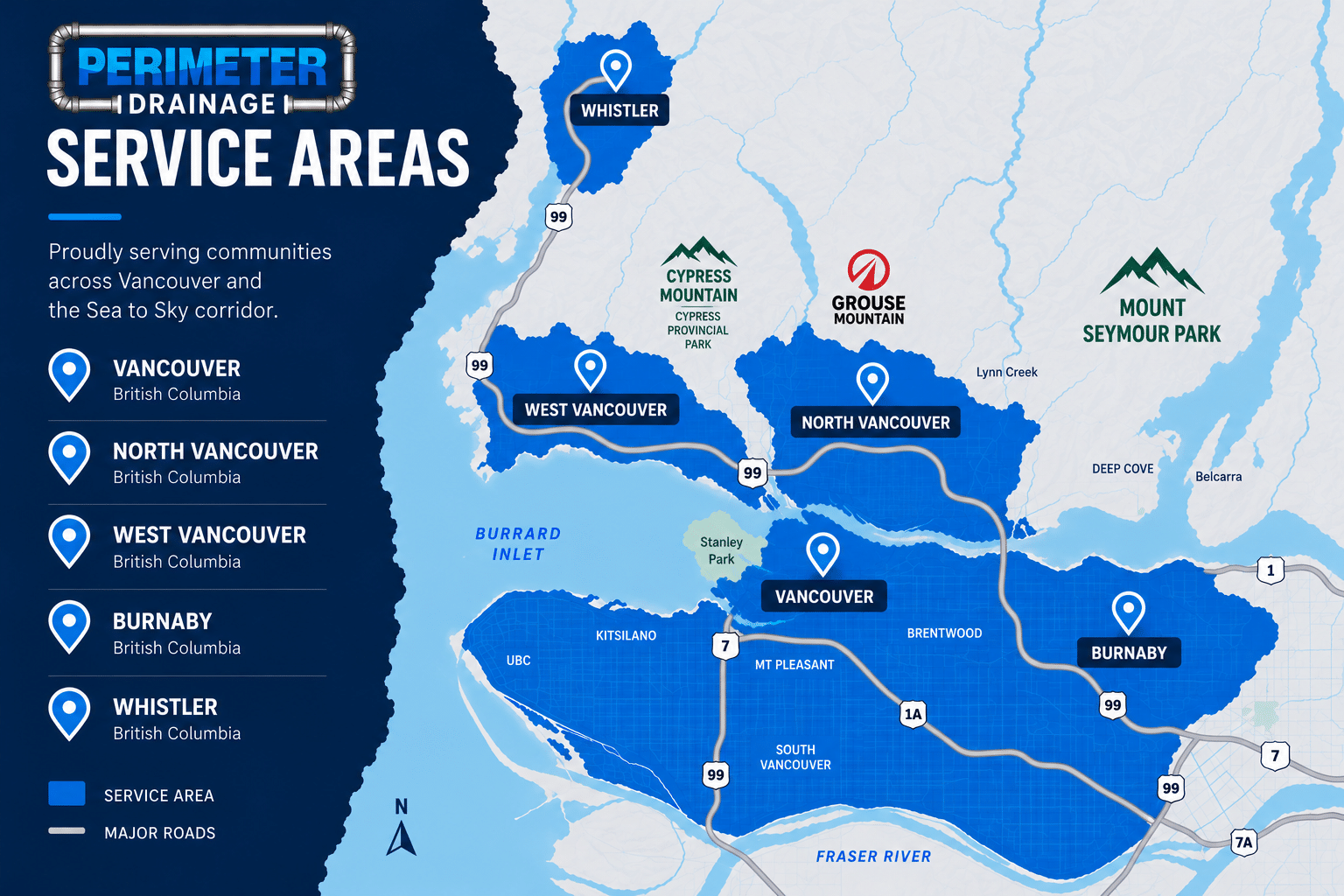 Perimeter Drainage Ltd. Service Areas: Vancouver, North & West Vancouver, Burnaby & Whistler. Perimeter Drainage Ltd. Service Areas: Vancouver, North & West Vancouver, Burnaby & Whistler.